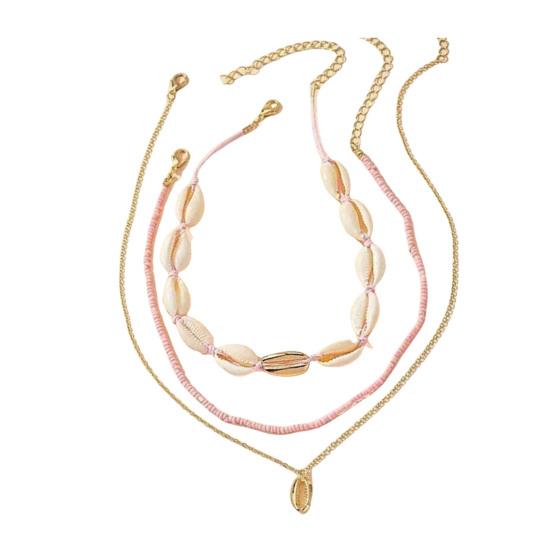 3Pcs/Set Beaded Seashell Necklace Boho Style Lightweight Layered Shell Necklace Ocean Jewelry Accessory Gift