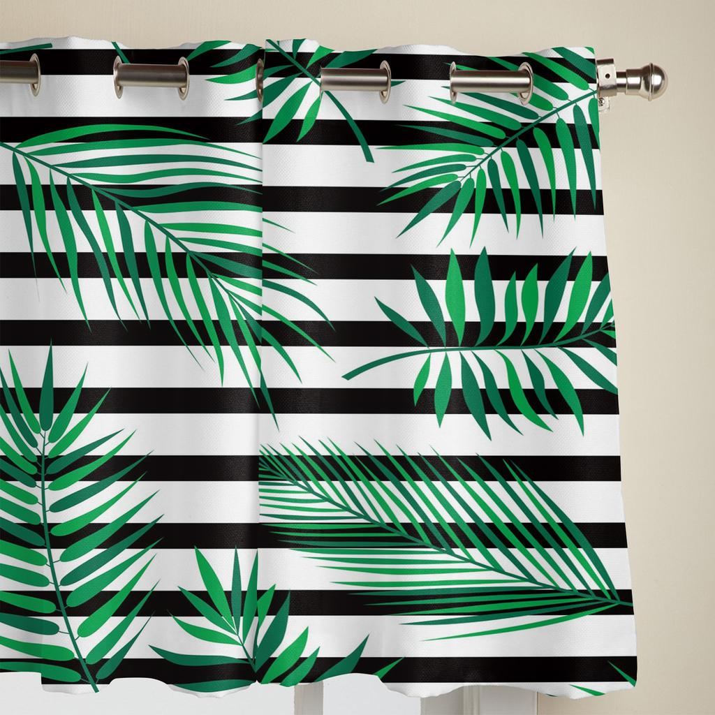 Черные полосы, зеленые листья, оконные шторы для гостиной, спальни, оконные занавески, бытовые кухонные шторы