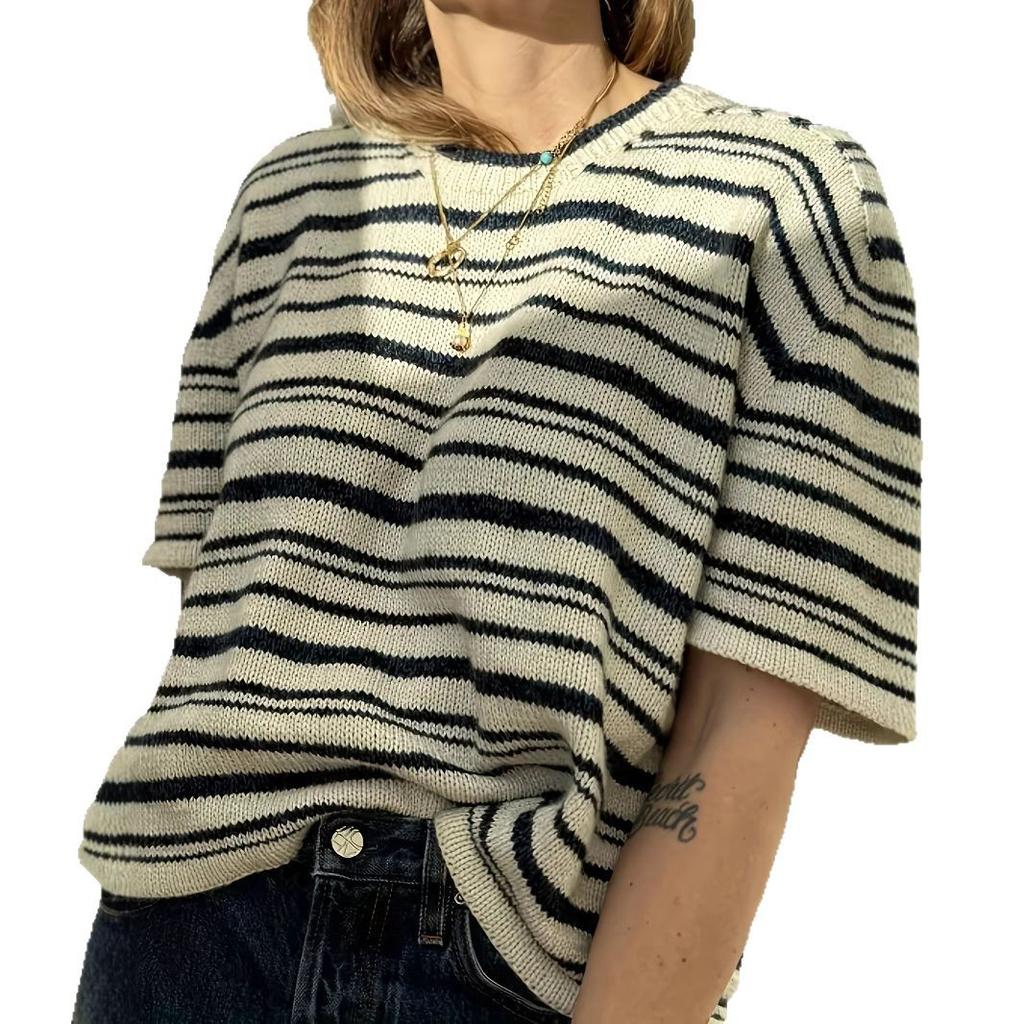 European and American striped short-sleeved t-shirt summer new casual Korean version slightly loose half-sleeved versatile crew neck t-shirt top tide