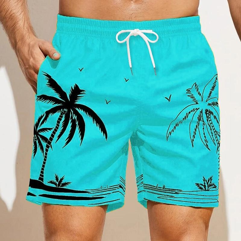 Мужские плавки с принтом кокосовой пальмы Board Shorts Средняя посадка Гавайский Бохо Повседневные