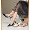 Small Size 313233 Back Hollow Toe High Heels Sandals Spring and Summer New French Pumps Black Pointed Toe Shoes