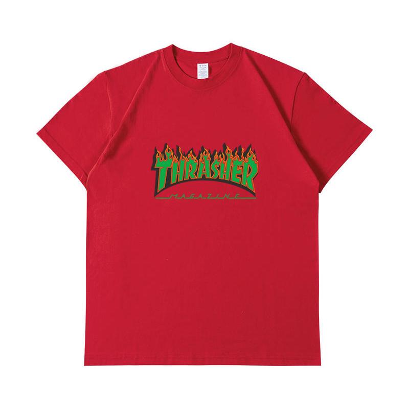 A1-06 Летняя футболка Thrasher с принтом букв для мужчин и женщин, оверсайз, хлопок, короткий рукав, повседневная уличная футболка