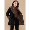Kobel Women's Elegant Plush Lamb Wool Blend Color-Block Coat