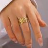 Stainless Steel Flower Adjustable Opening Rings Golden Plated Waterproof Finger Jewelry For Women Wedding Exquisite Gifts