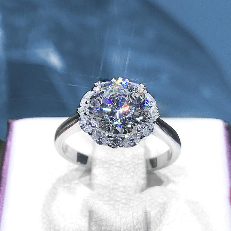 Elegant White Gold Plated Geometric Ring With Gorgeous 5 Carat Moissanite Gem