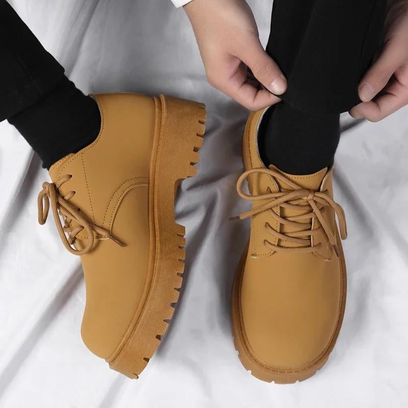 Мужские туфли дерби для большой головы, сеньорский стиль, круглый носок, толстая подошва, увеличивающие рост, кожаные туфли, нескользящие, износостойкие, для улицы