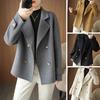 Women Fall Winter Woolen Coat Double-breasted Lapel Long Sleeve Loose Solid Color Thickened Warm Formal Business Style OL Commute Jacket