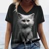 Summer Women's T Shirt Cat Print Casual Short Sleeve 3d Fashion Streetwear Crew Neck Pullover Female Clothing Shirt