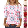 Ladies' Fashionable And Casual Seven Quarter Sleeve Valentine's Day Printed Pullover Top