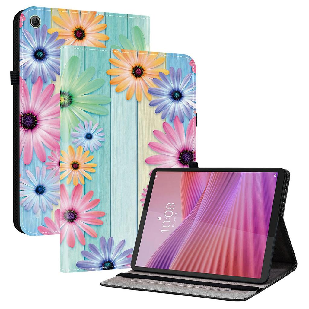 Кожаный чехол-книжка с рисунком и подставкой для Lenovo Tab K9, с отделениями для карт