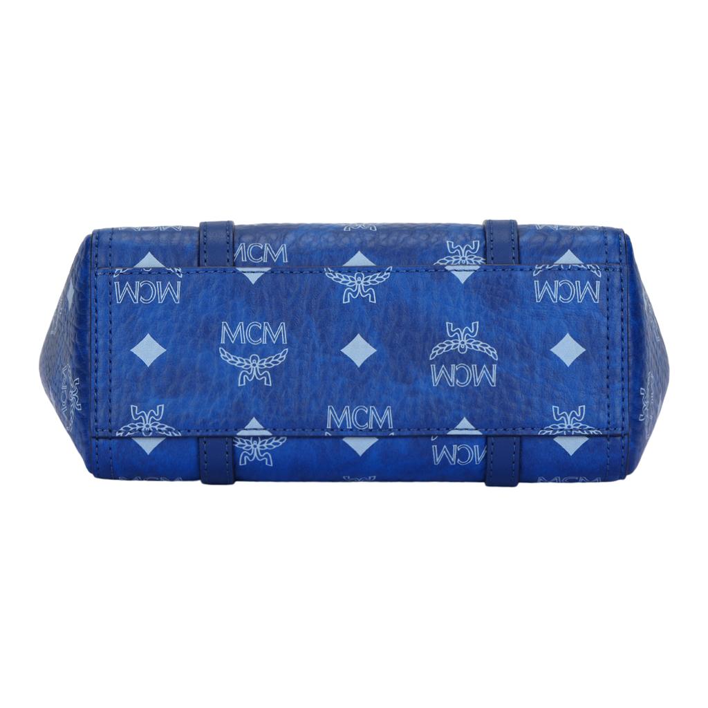 MCM Silver Tone Metal Hardware Faux Leather Tote Shopping Bag Mini Women tote bags Blue MWPFAMT081F001