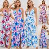Sexy Deep V-neck Strap Dress Summer Hem Slit Printed Long Skirt Women's Plus Size