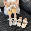Fashion Baotou Flat Shoes Women Fashion Square Head Shallow Mouth Lace Lace-up Butterfly Knot Soft Sole Non-slip Slippers