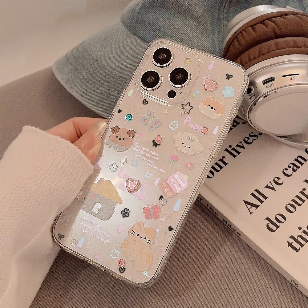 Applicable Ins Cartoon Fun Puppy Sticker Apple 15pro Max Mobile Phone Case 16 Shell Iphone15 Soft 11