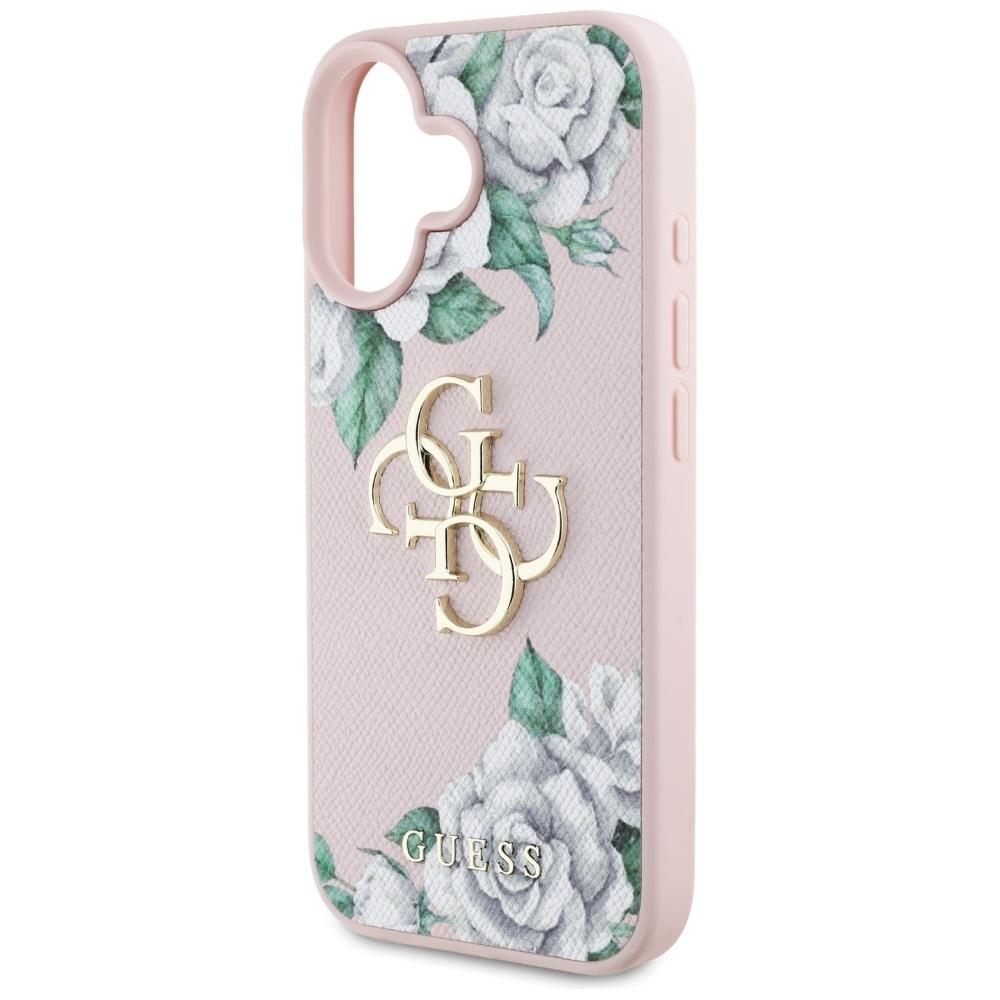 Guess Grained Roses Big 4G logo case for iPhone 16 pink