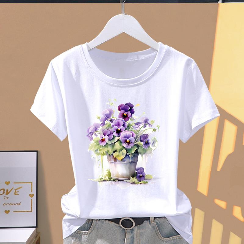 (Asian Size) Graphic Tee T Clothing Casual Fashion Trend Flower Cute 90s Print Female Casual  Women's Top Lady Short Sleeve T-shirt
