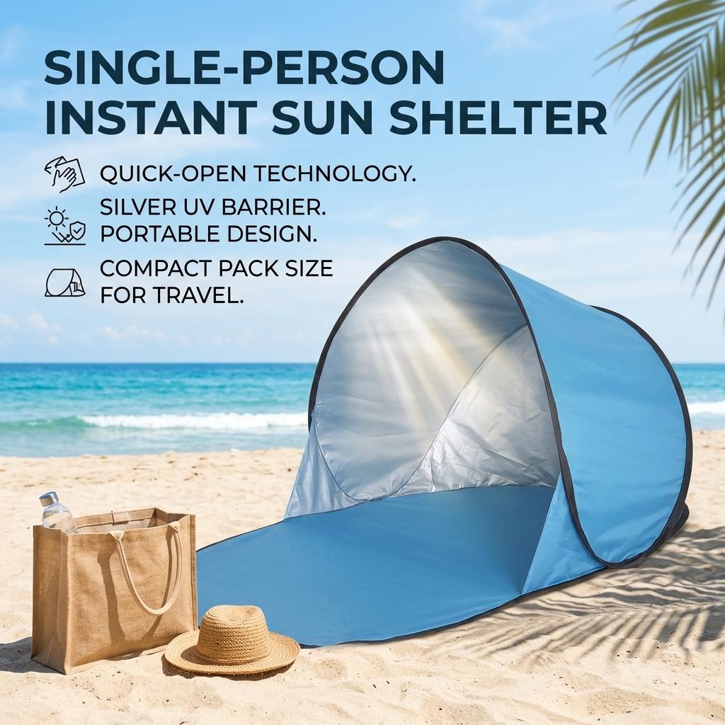 Automatic Pop Up Tent Single Person UPF50+ Sun-Protection Portable Beach Camping Shelter