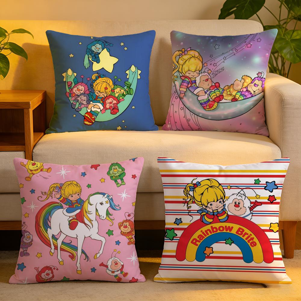 Cushion Cover Linen SkinFriendly Soft Decorative Case for Sofa Home Decor Kwaii Cute RRainbows BBrite Pillow cover