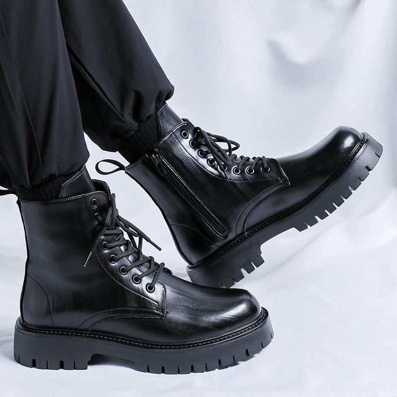 Internet Celebrity British Style Black Men'S Tooling Round Head Men'S Feet Martin Boots 3315-R