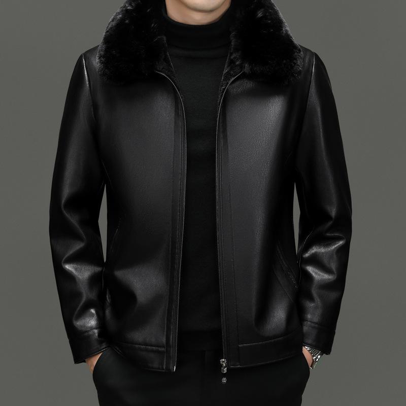 Универсальная мужская куртка из овчины с короткими лацканами из натуральной кожи для мужчин среднего возраста, а также утолщенная кожаная куртка из бархата