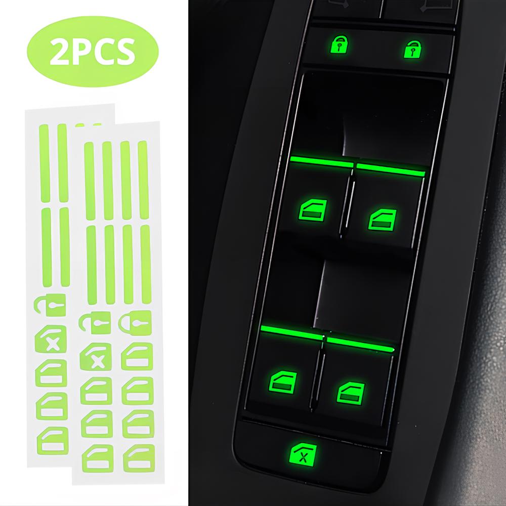 1/2 шт., автомобильный стайлинг, светящиеся наклейки на переключатель окна, ночная светящаяся кнопка, автонаклейки, универсальные, зеленые, оранжевые, синие