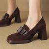 Женские туфли с бантом и квадратным носком на высоком каблуке, элегантные замшевые туфли на платформе, женский бренд 2025 года, модные туфли для офиса и вечеринки, Zapatos Mujer
