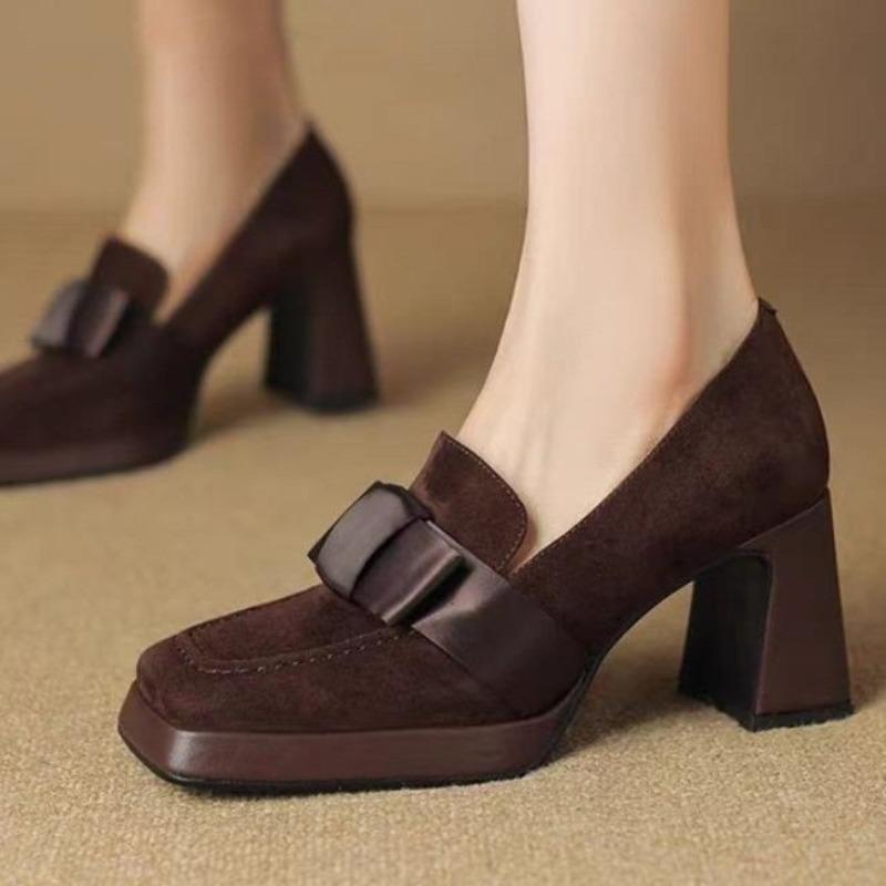 Женские туфли с бантом и квадратным носком на высоком каблуке, элегантные замшевые туфли на платформе, женский бренд 2025 года, модные туфли для офиса и вечеринки, Zapatos Mujer