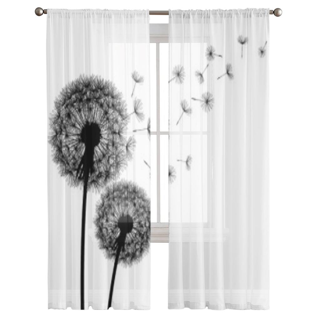 Черные прозрачные шторы с одуванчиками для гостиной, современные модные занавески с балдахином для кухни, тюлевые шторы