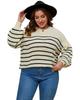 Azura Exchange Khaki Plus Size Striped Drop Shoulder Puff Sleeve Sweater