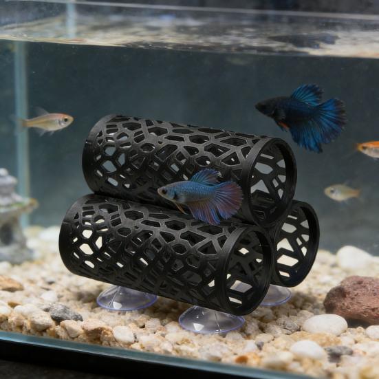 Туннель для рыбки петушка 3-в-1, декор для аквариума, укрытие для маленьких рыбок, гамак для петушка на присосках, трубка для отдыха и игр для петушков, гуппи, неонов