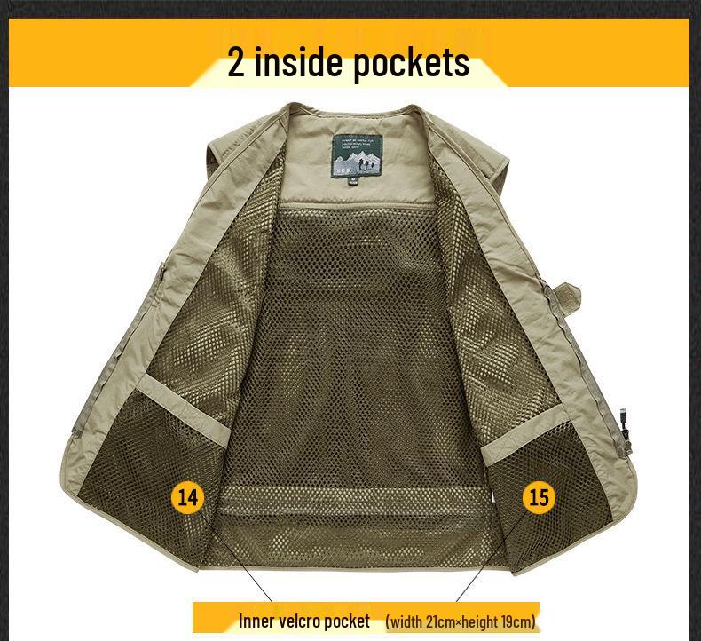 Мужская легкая сетчатая жилетка с множеством карманов для фотосъемки на природе и рыбалки