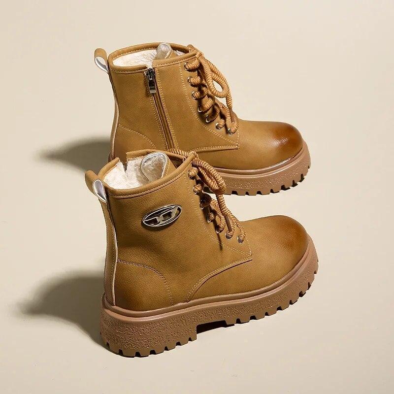 Классические ботильоны, женская зимняя кожаная повседневная обувь на молнии и шнуровке для женщин, современные ботинки на среднем каблуке с круглым носком