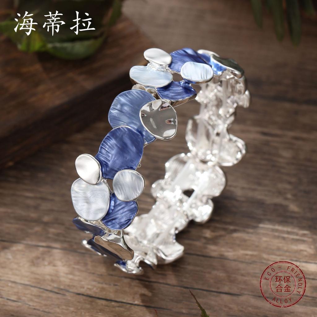 Эмалевый геометрический овальный эластичный браслет, женский преувеличенный высококлассный браслет с нерегулярными цветами