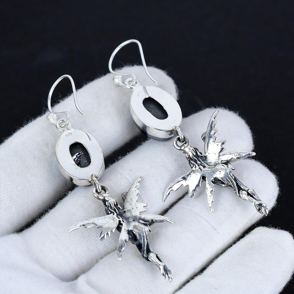 Серьги из натурального шунгита, старинные серьги из стерлингового серебра 925 пробы, серьги-подвески из серебра в стиле бохо, подарки на помолвку, подарки для нее