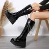 Fashion 2024 Woman Gothic Boots Knee High Platfrom Studded Knight Combat Elegant Medium Heel Women's Shoes Motorcycle Footwear Shoes