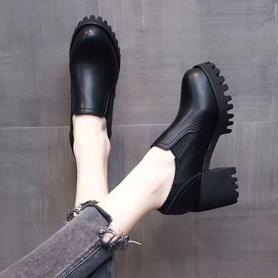 Модные туфли на высоком каблуке женские весна и осень 2025 новые водонепроницаемые туфли на высоком каблуке универсальные толстые каблуки с глубоким вырезом Martin маленькие кожаные s