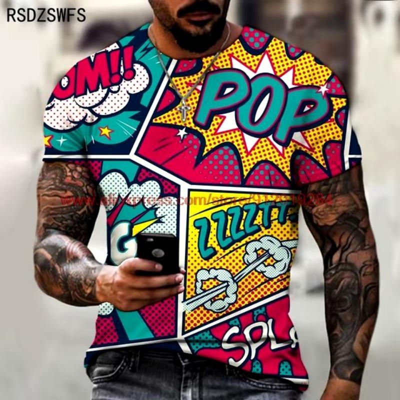 Популярная мужская футболка с 3D принтом, забавный узор граффити, летняя модная футболка с круглым вырезом, уличная одежда, мужские футболки большого размера в стиле Харадзюку