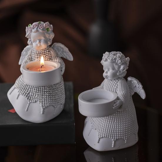 Resin Angel Statue Hug Heart Candlestick Shape Ornament Angel Sculpture Comfortable Feel Angel Ornament