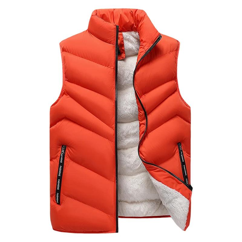 Men's Cotton Jacket Winter Solid Color Vest Pocket Sleeveless Parka Loose Simple Commuting