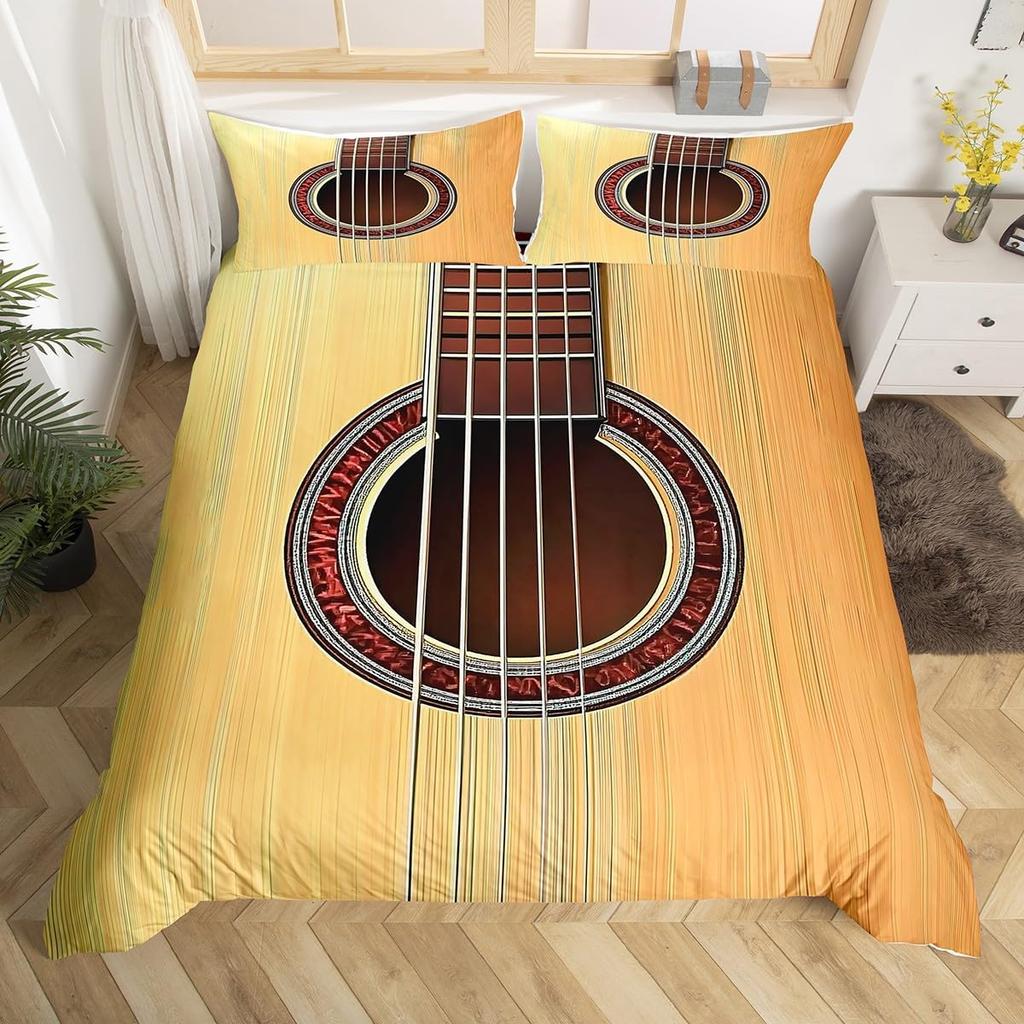 Guitar Duvet Cover Twin,Modern Music Themed Bedding Set Kids Cool Hip Pop Inspired Bed Cover,Musical Instrument Comforter Cover