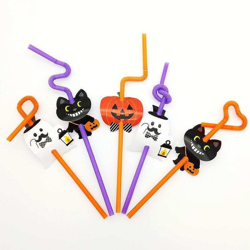 Bendable Halloween 20pcs Plastic Straws Pumpkin And Vampire Party Supplies