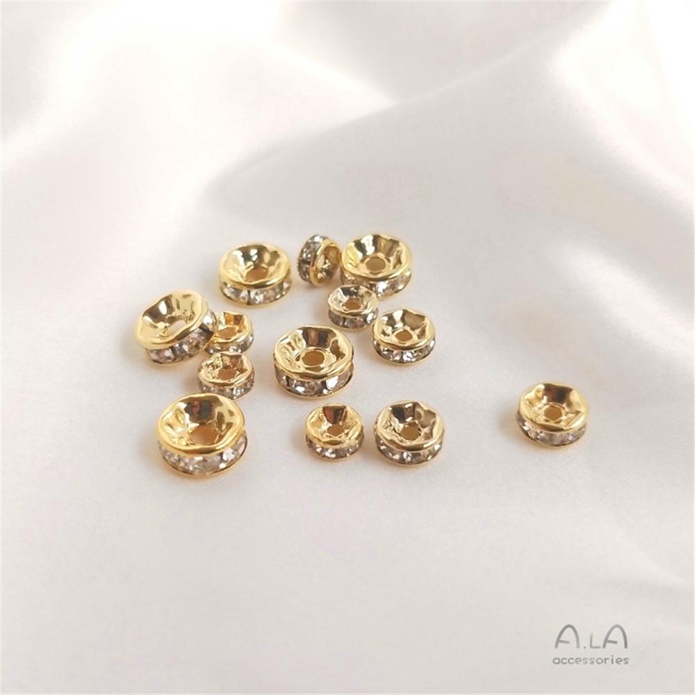 14k Light Gold 18K Real Gold Diamond Circle Spacer Beads Set Zirconia Spacer Handmade Bracelet Diy Jewelry