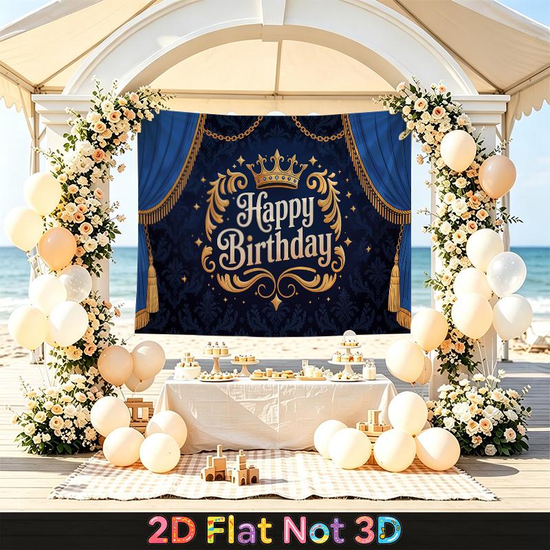 Party Backdrop Happy Birthday Birthday Crown Blue Photo Booth Background Front Door Decor