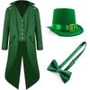 St. Patrick's Day Costume Tailcoat Leprechaun Irish Green Gothic Vintage Steampunk Tailcoat Top Hat Bow Tie Halloween Costume