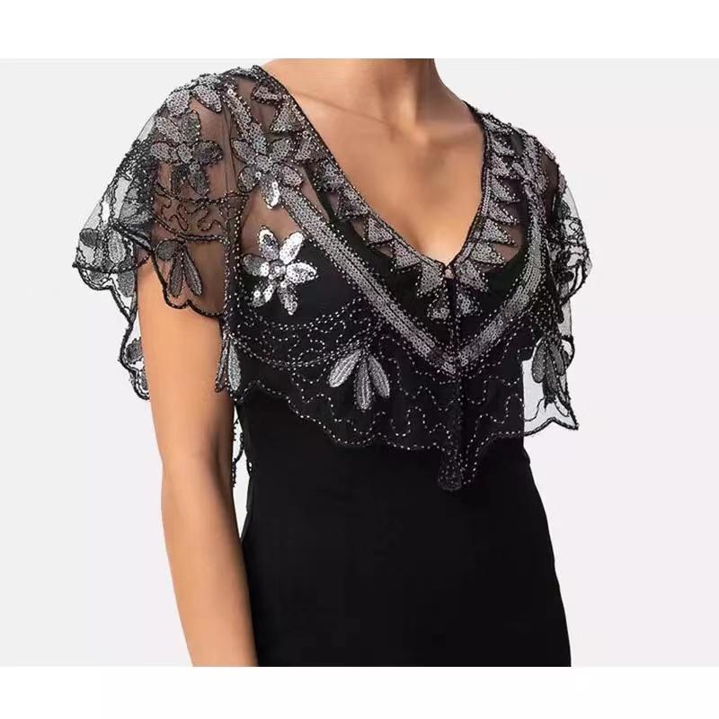 Женская шаль 1920-х годов, вечернее болеро с бисером и накидками-хлопушками