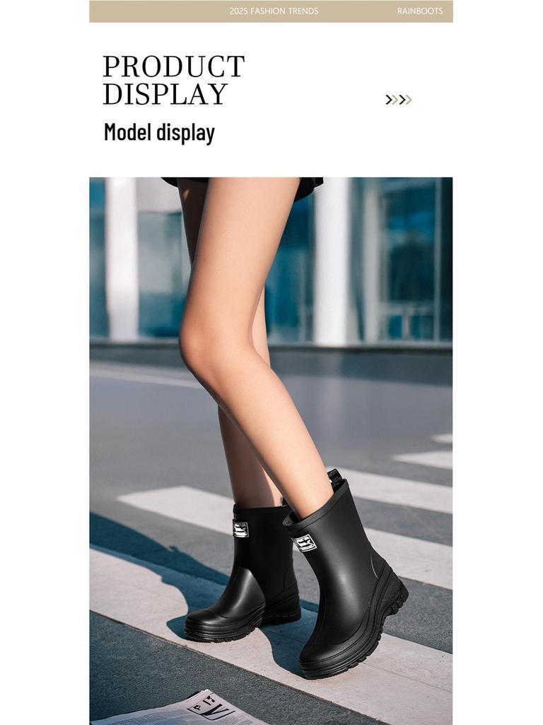 Женские водонепроницаемые резиновые сапоги до середины икры с бархатной подкладкой: Кулиска, Износостойкий, Нескользящая резина для трансграничной моды