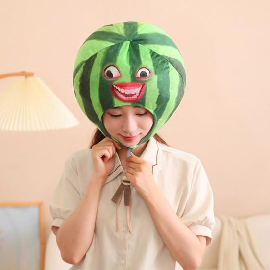 Funny Watermelon Cross-dressing Headwear Hat Plush Fruit Headgear Cartoon Decorative Selfie Props Cosplay Costume Accessories Performance Props