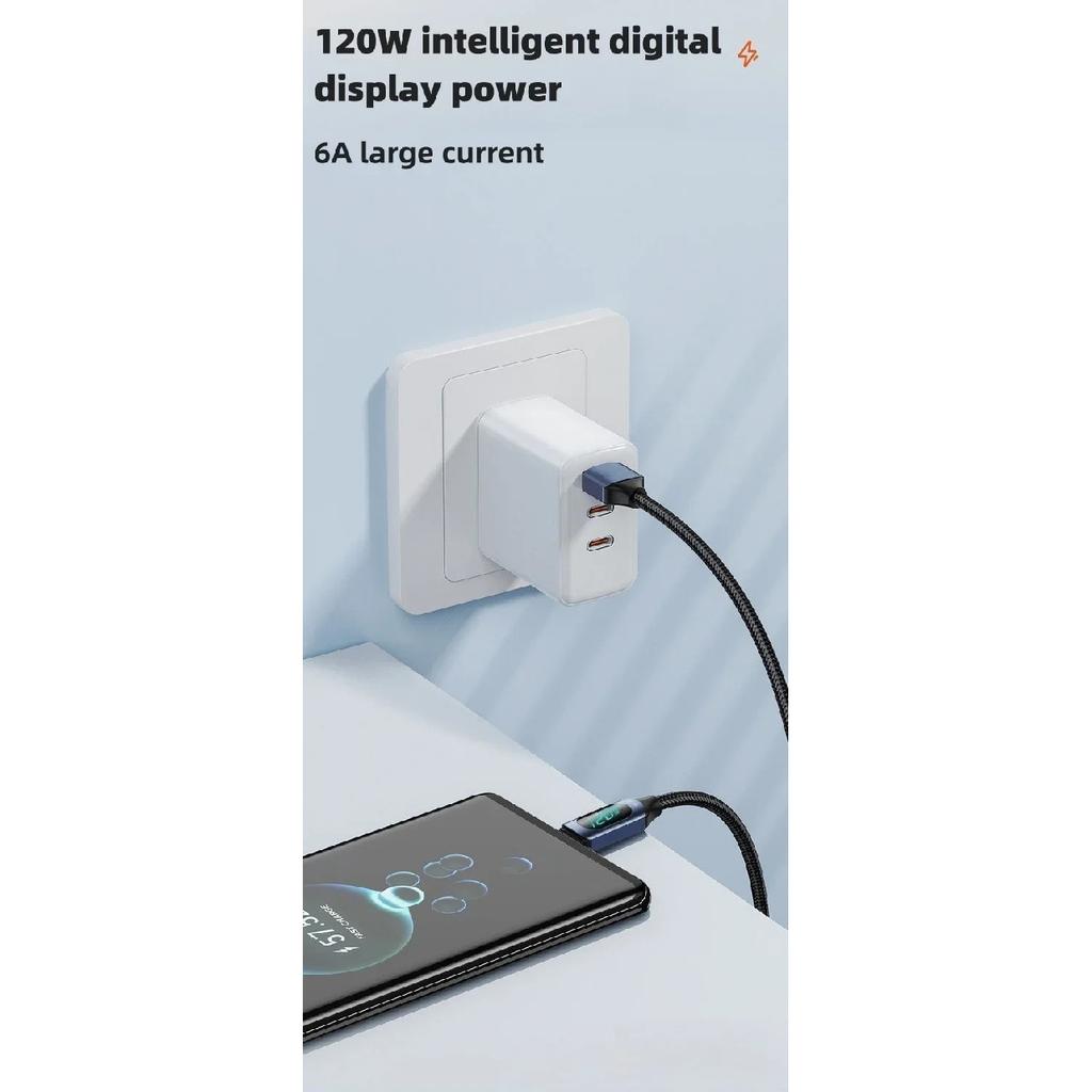 120 Вт USB A на Type C Светодиодный Цифровой Дисплей Быстрая Зарядка Кабель для Данных Нейлоновая Оплетка USB Шнур для Зарядки Type C на Type C PD 6A USB Кабель