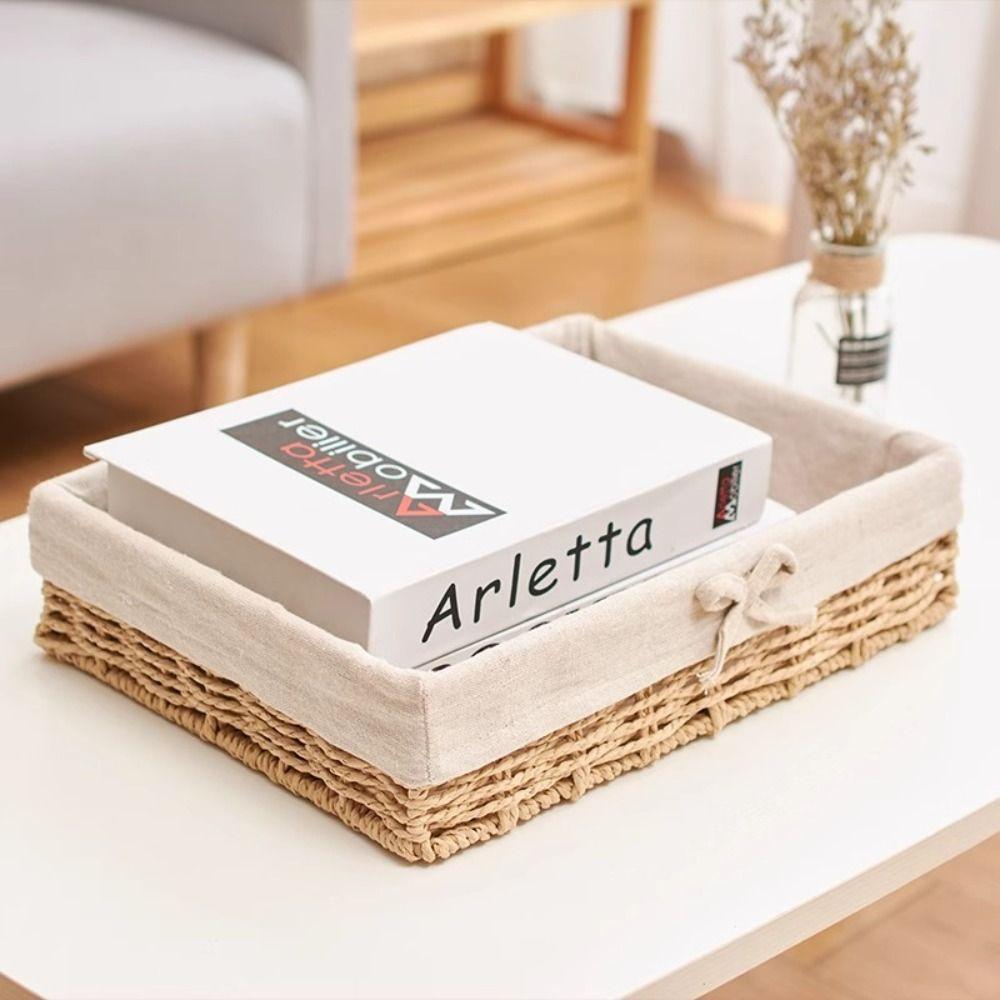 Bow Handmade Rattan Storage Baskets Rectangular Weaving Storage Tray Cosmetics Storage Box Bread
