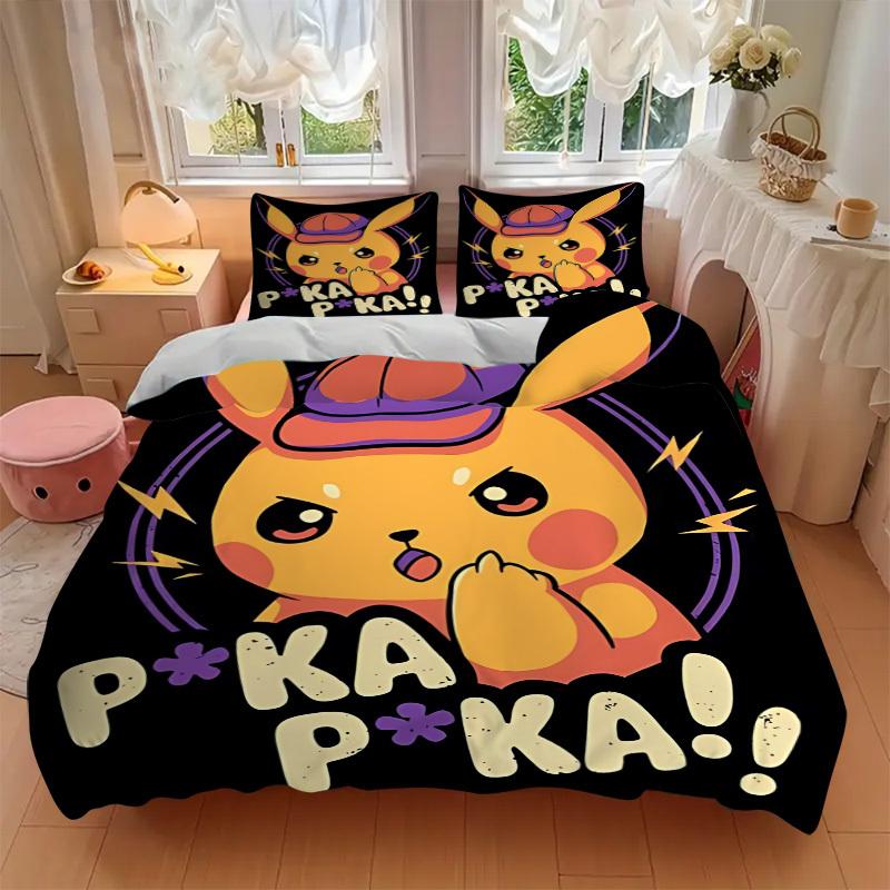3pcs Pikachu Duvet Cover Set - Machine Washable, Includes 1 Duvet Cover and 2 Pillowcases, No Core Included yy251022197